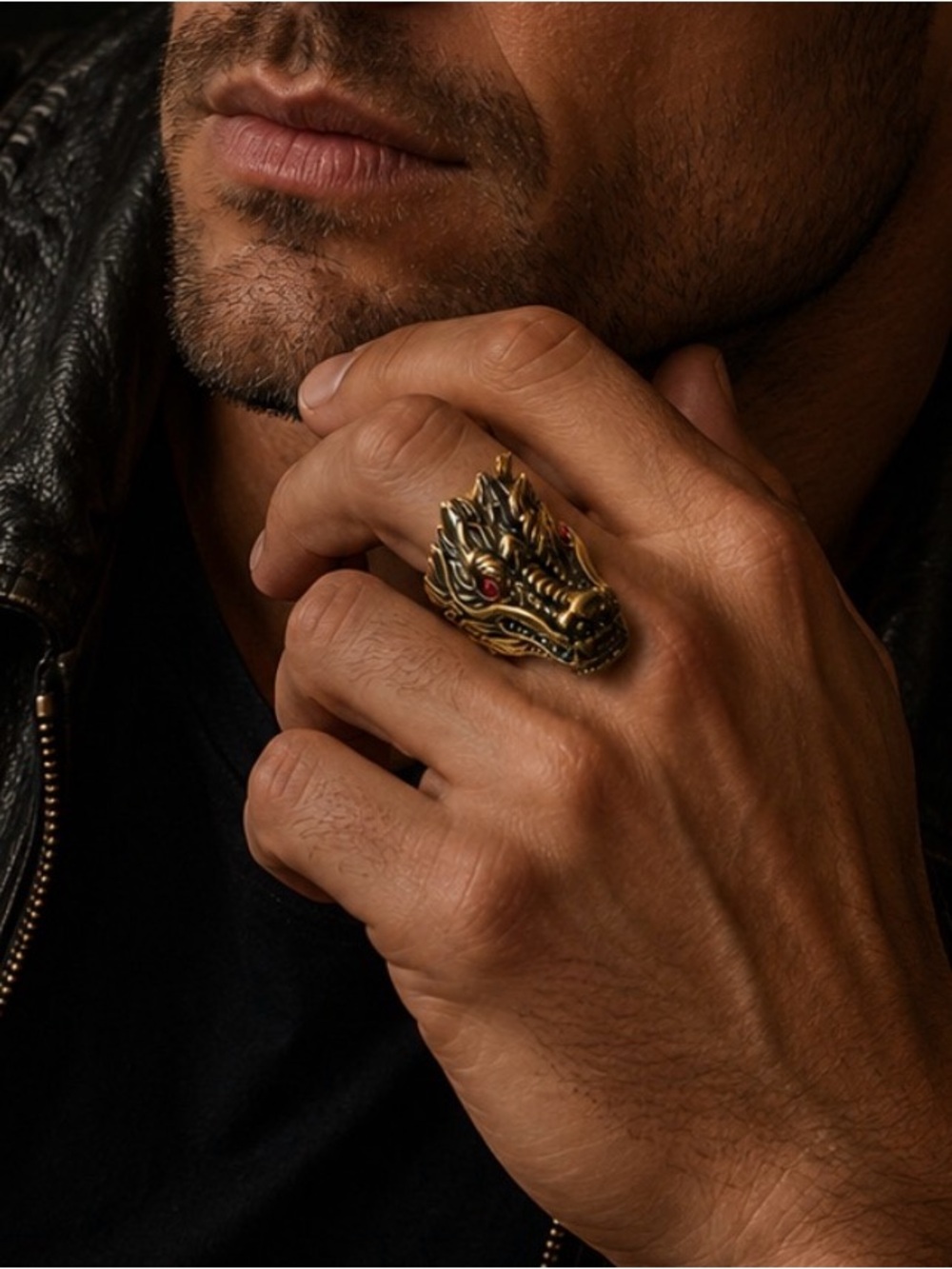 Dragon Head Statement Ring - Gold with Red Eyes Accents Size 9
